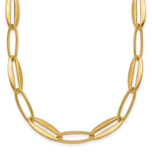 Brushed and Polished Long Oval Link 7.25mm Necklace 18"