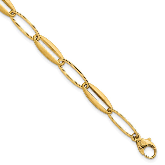 Brushed and Polished Long Oval Link 7.25mm Bracelet 7.5"