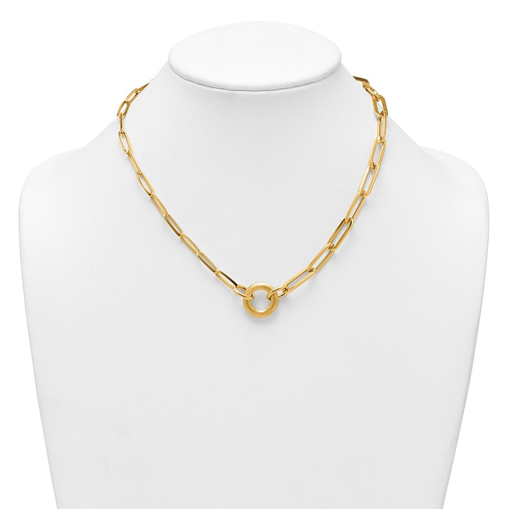 Polished And Brushed Paperclip Link With Circle Necklace 18"