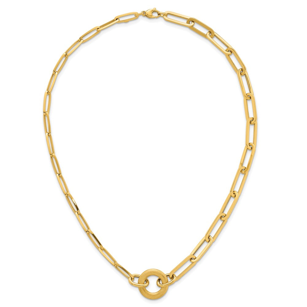 Polished And Brushed Paperclip Link With Circle Necklace 18"