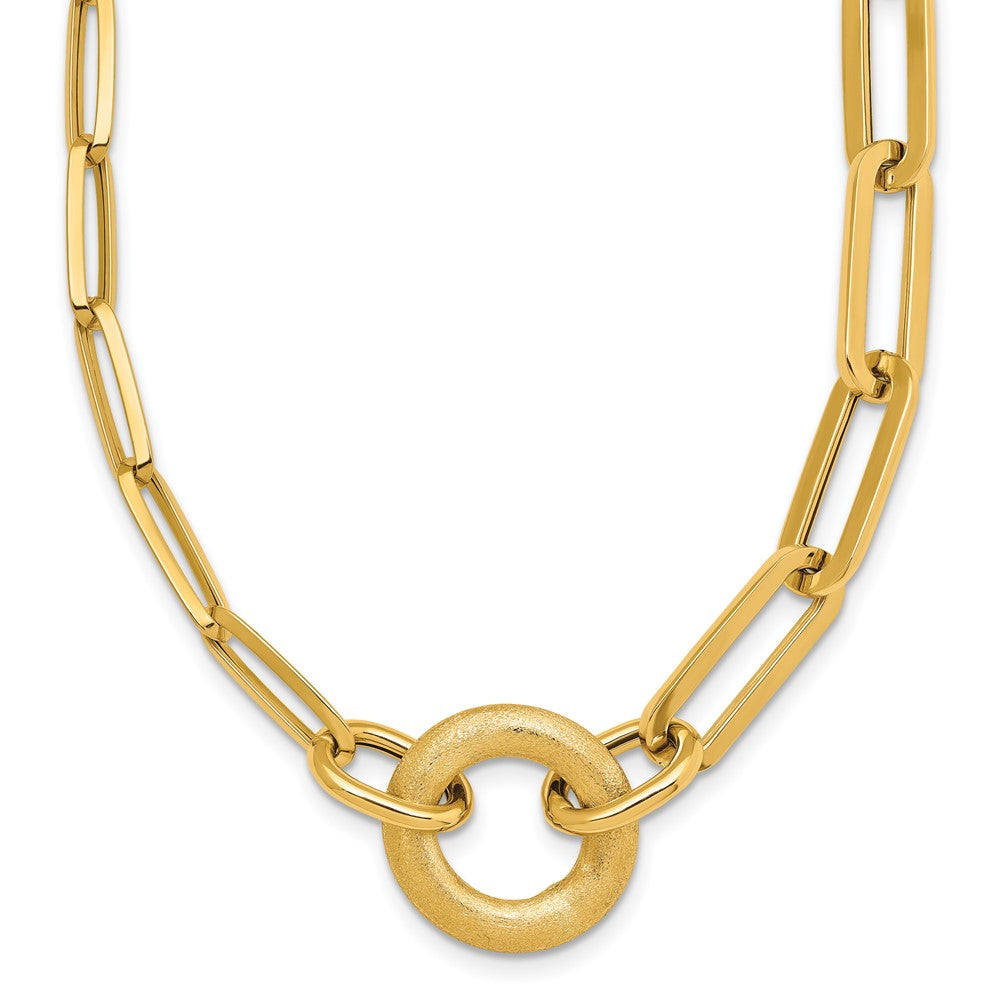 Polished And Brushed Paperclip Link With Circle Necklace 18"