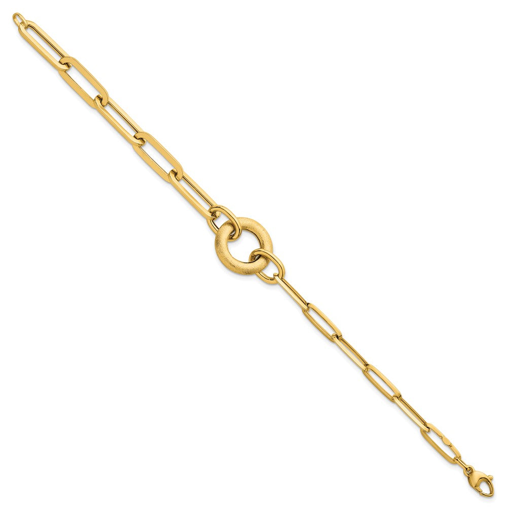 Polished And Brushed Paperclip Link With Circle Bracelet 8"