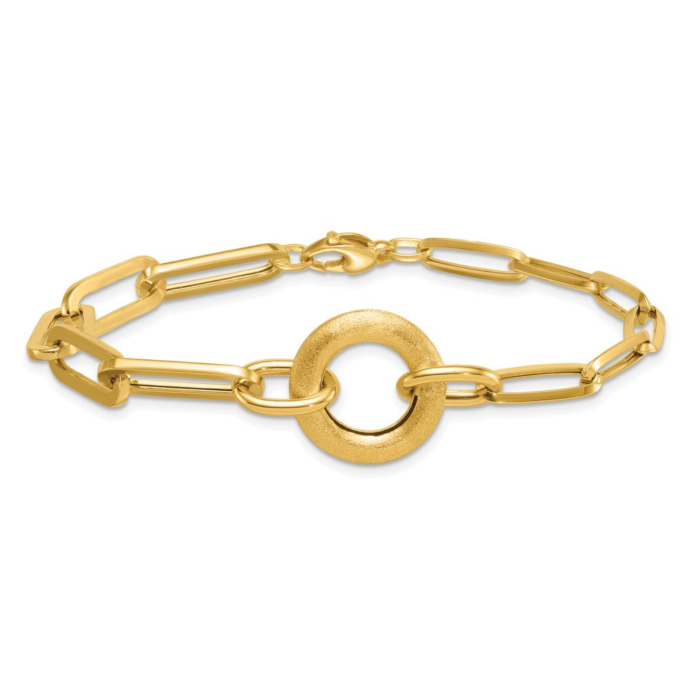 Polished And Brushed Paperclip Link With Circle Bracelet 8"