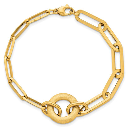Polished And Brushed Paperclip Link With Circle Bracelet 8"