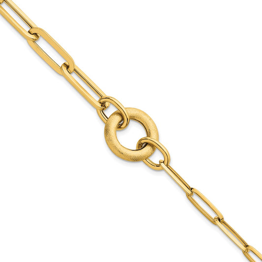 Polished And Brushed Paperclip Link With Circle Bracelet 8"