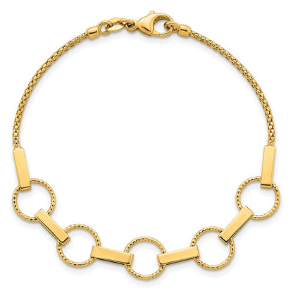 Polished and Textured Circles and Bars Bracelet 7.5"