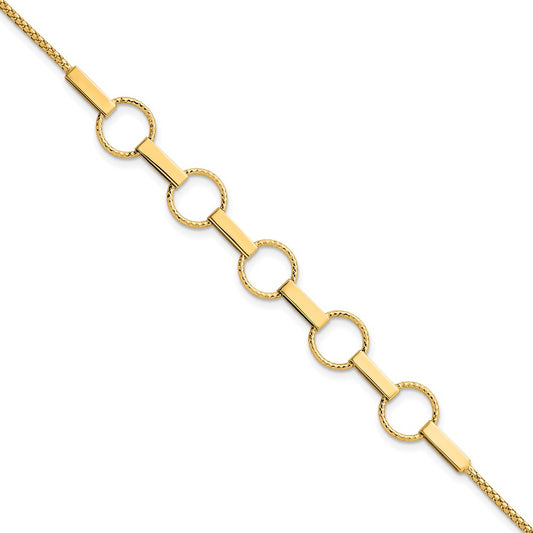 Polished and Textured Circles and Bars Bracelet 7.5"