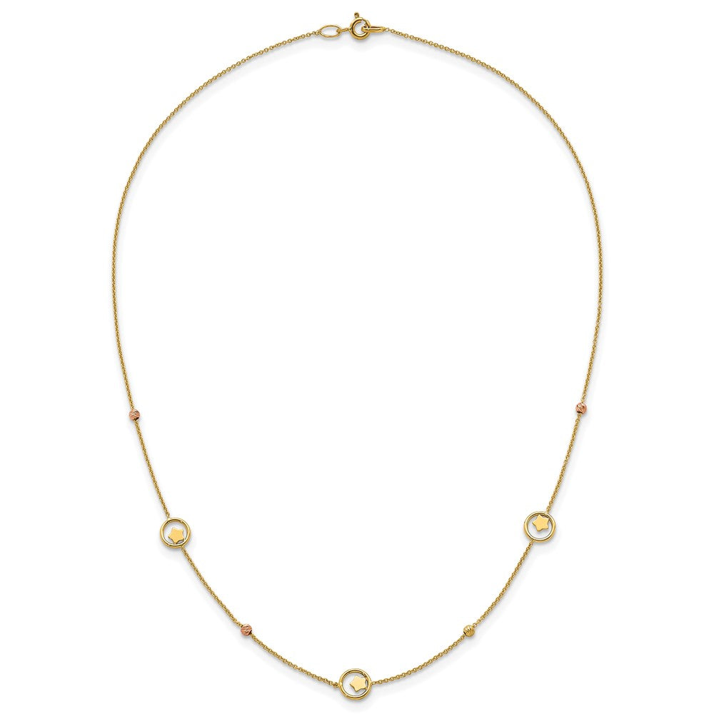 Polished Stars in Circle with D/C Beads Necklace 16.75"