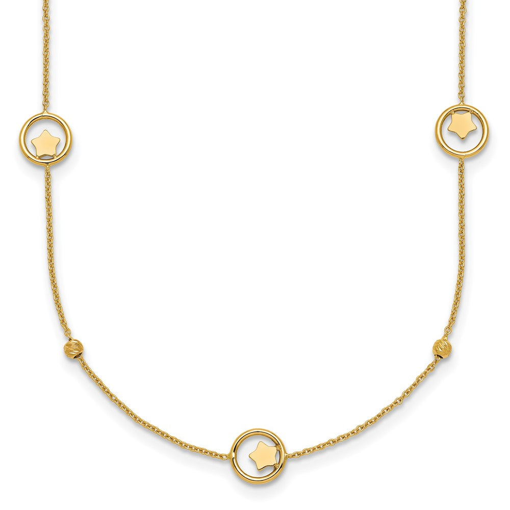 Polished Stars in Circle with D/C Beads Necklace 16.75"