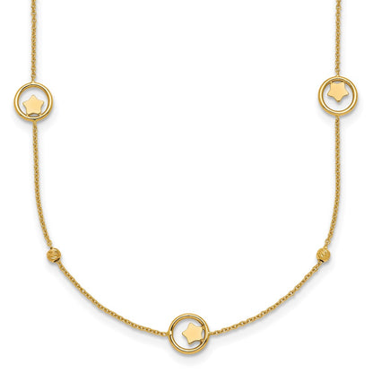 Polished Stars in Circle with D/C Beads Necklace 16.75"
