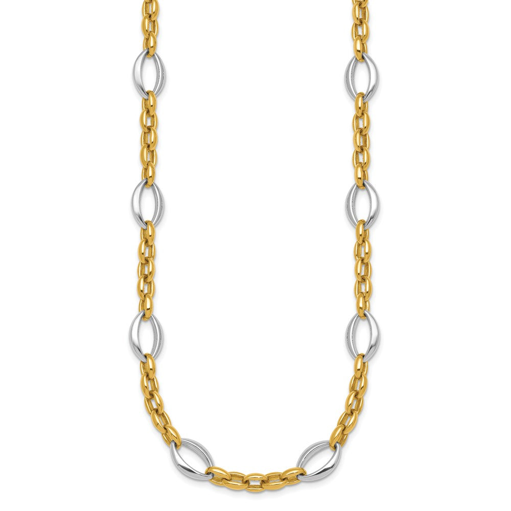 Polished Fancy Oval Link Necklace 18" - Two-Tone Gold