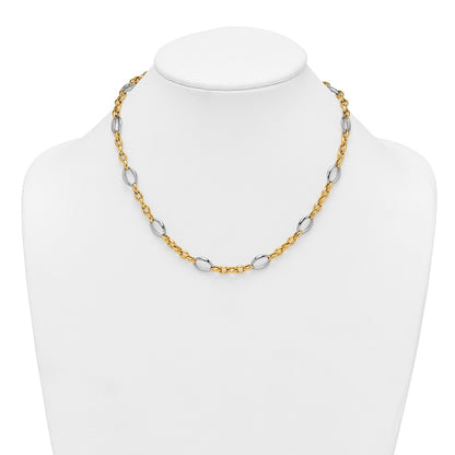 Polished Fancy Oval Link Necklace 18" - Two-Tone Gold