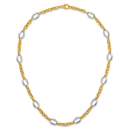 Polished Fancy Oval Link Necklace 18" - Two-Tone Gold
