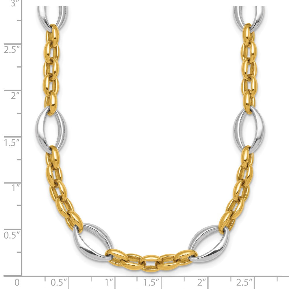 Polished Fancy Oval Link Necklace 18" - Two-Tone Gold