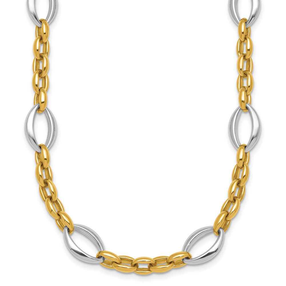 Polished Fancy Oval Link Necklace 18" - Two-Tone Gold