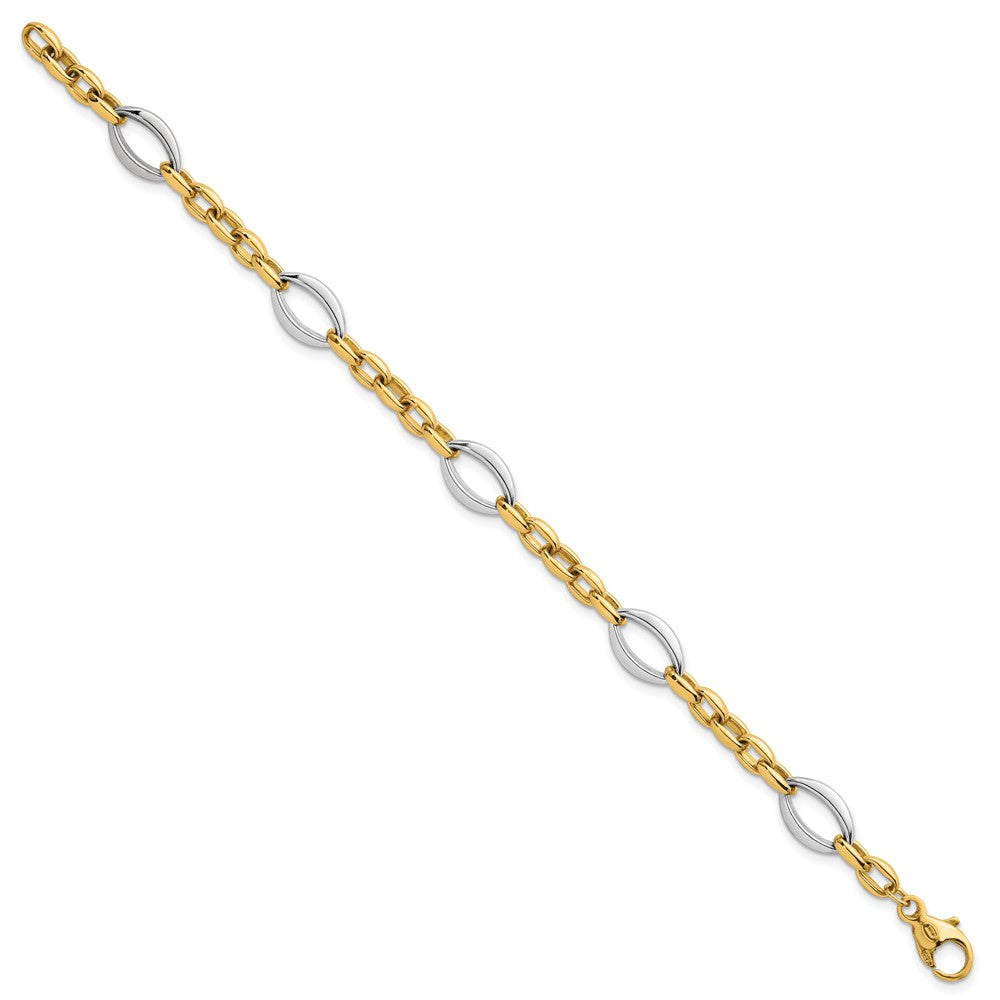 Polished Oval Link Bracelet 7.25" - Two-Tone Gold