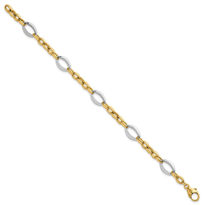 Polished Oval Link Bracelet 7.25" - Two-Tone Gold