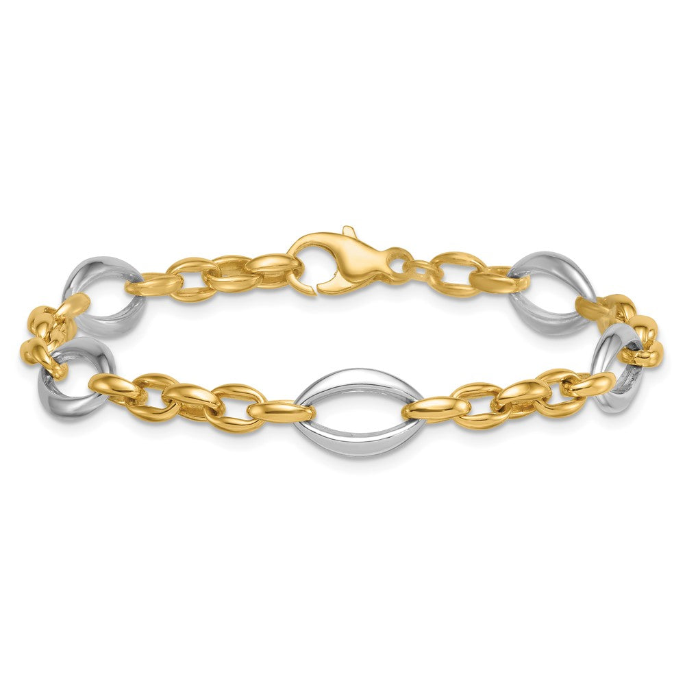 Polished Oval Link Bracelet 7.25" - Two-Tone Gold
