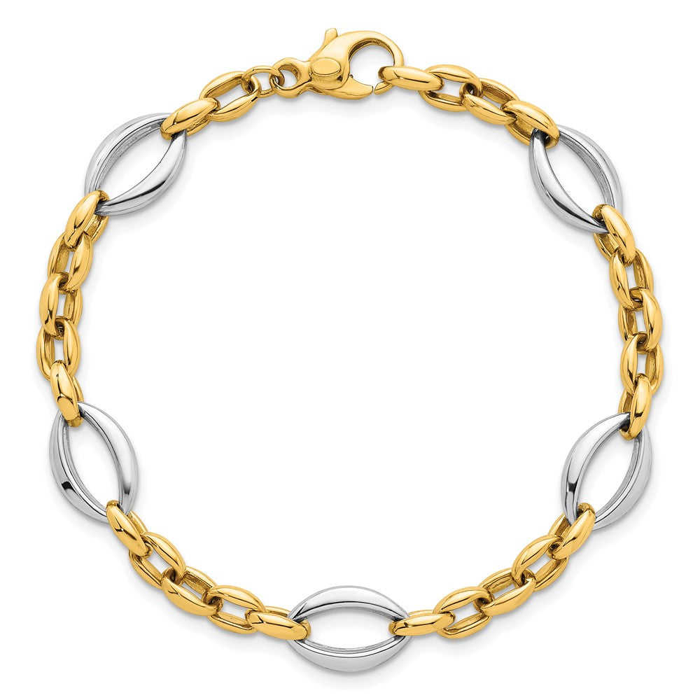 Polished Oval Link Bracelet 7.25" - Two-Tone Gold
