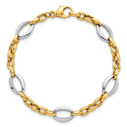 Polished Oval Link Bracelet 7.25" - Two-Tone Gold