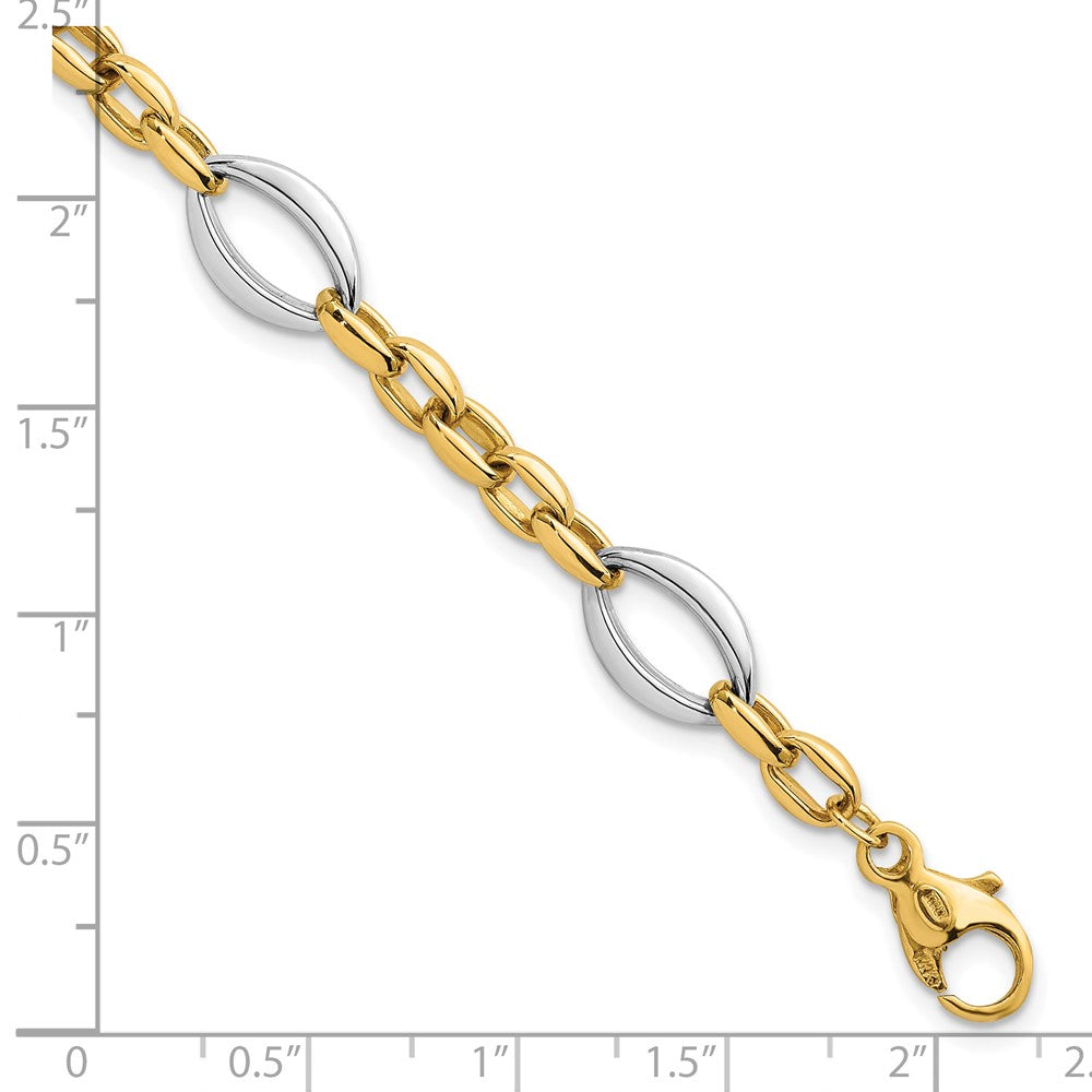 Polished Oval Link Bracelet 7.25" - Two-Tone Gold