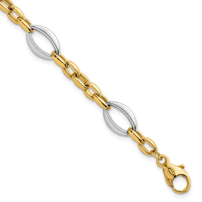 Polished Oval Link Bracelet 7.25" - Two-Tone Gold