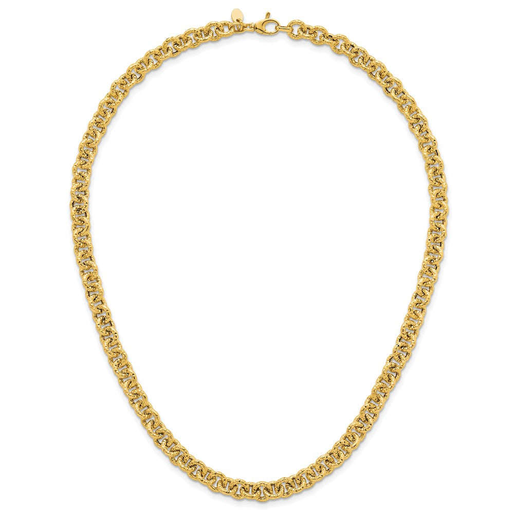 Polished and Textured Fancy Link Necklace 18" - 7.3mm