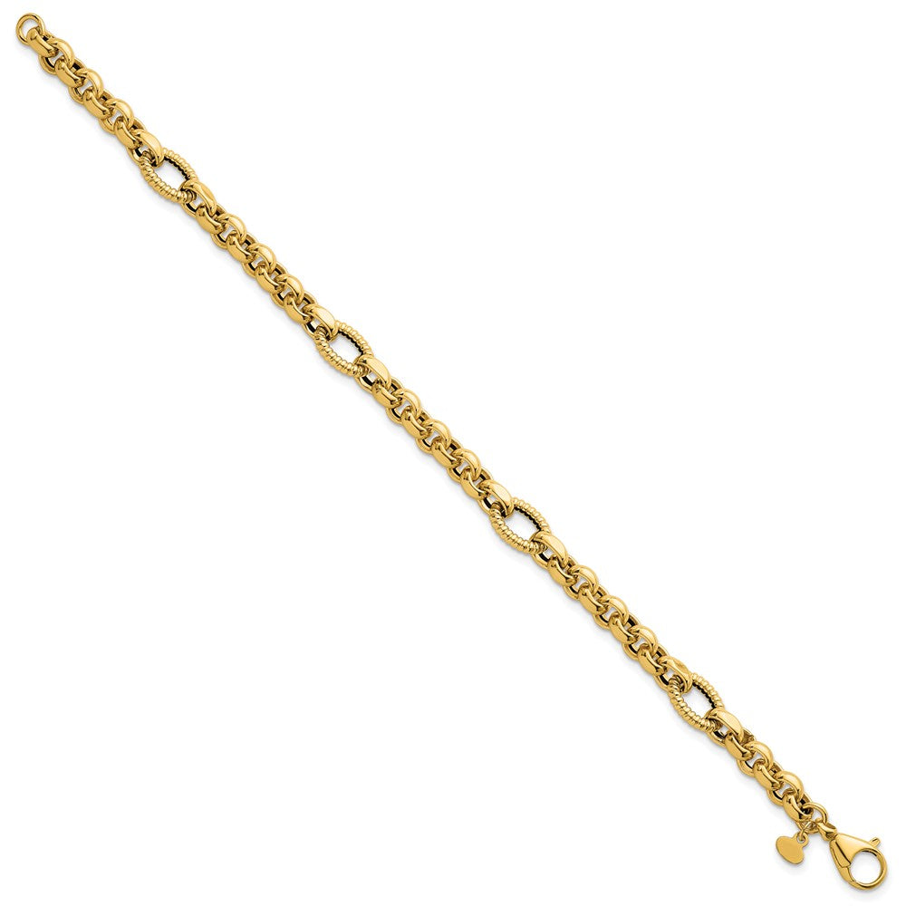 Polished and Textured Fancy Link Bracelet 7.5" - 8.4mm