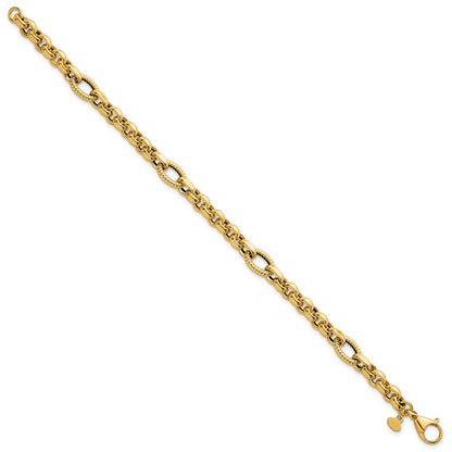 Polished and Textured Fancy Link Bracelet 7.5" - 8.4mm
