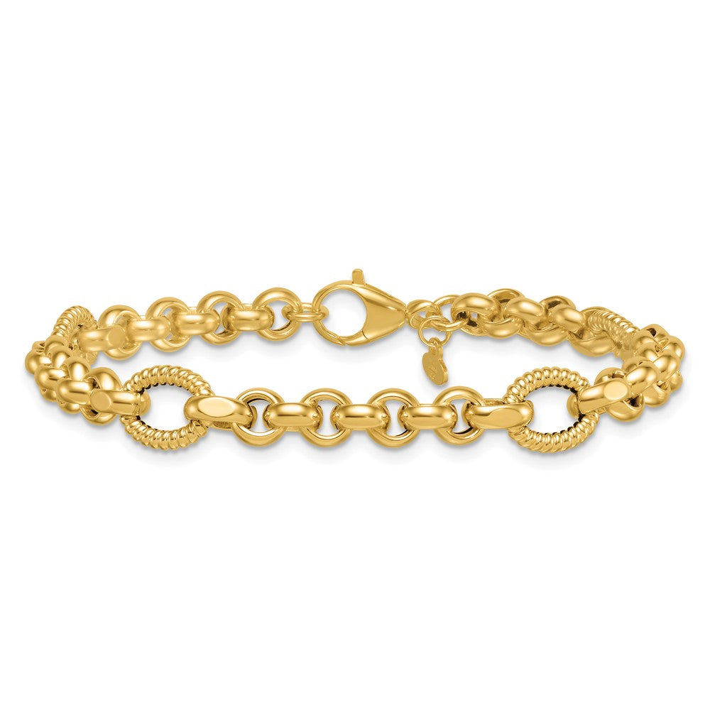 Polished and Textured Fancy Link Bracelet 7.5" - 8.4mm