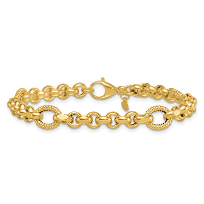 Polished and Textured Fancy Link Bracelet 7.5" - 8.4mm