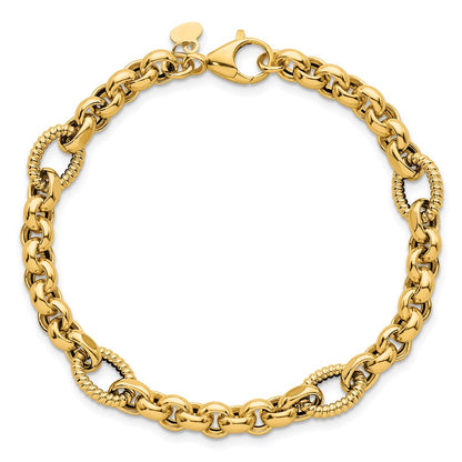 Polished and Textured Fancy Link Bracelet 7.5" - 8.4mm