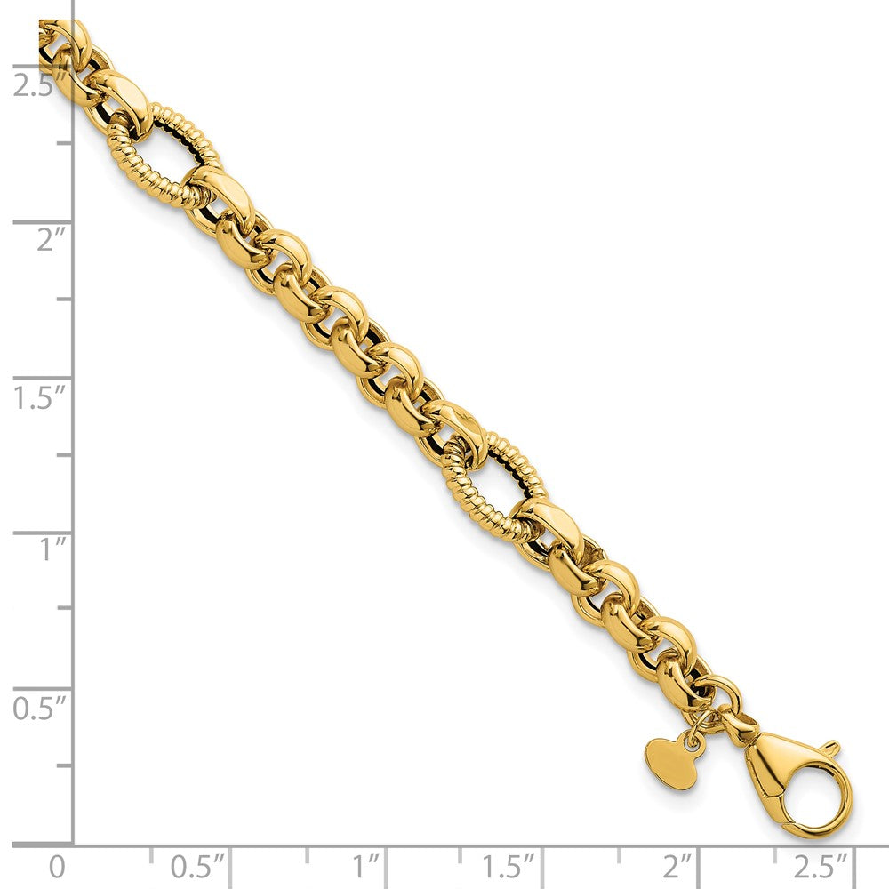 Polished and Textured Fancy Link Bracelet 7.5" - 8.4mm