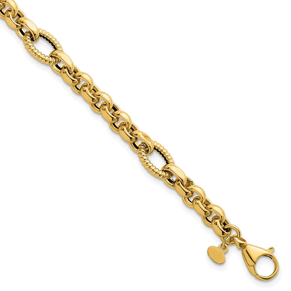 Polished and Textured Fancy Link Bracelet 7.5" - 8.4mm