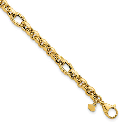 Polished and Textured Fancy Link Bracelet 7.5" - 8.4mm