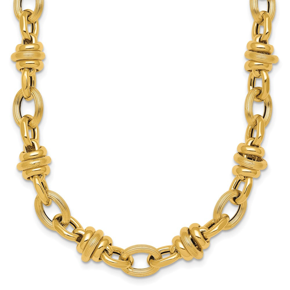 Polished and Textured Fancy Link Necklace 18" - 8.3mm