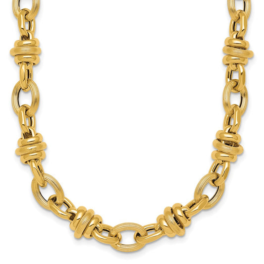Polished and Textured Fancy Link Necklace 18" - 8.3mm