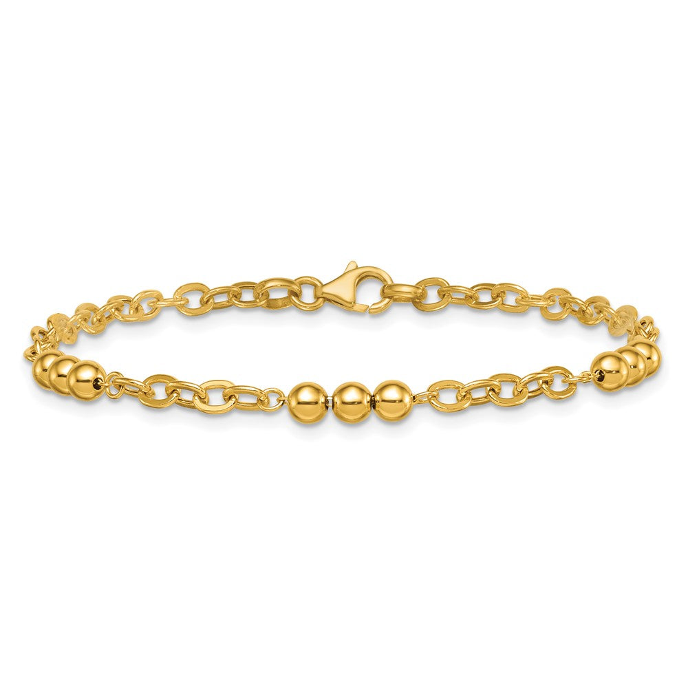 Polished Fancy Beaded Cable Link Bracelet 7.5"