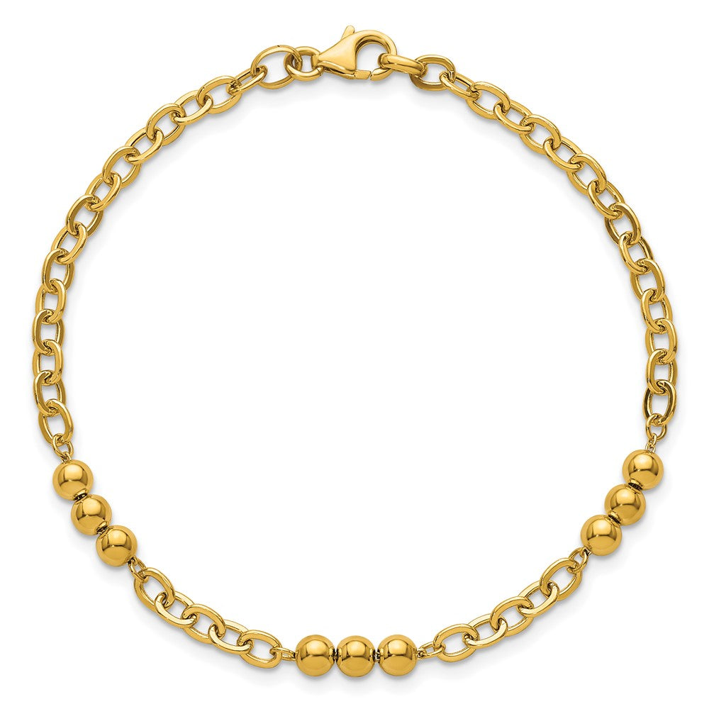 Polished Fancy Beaded Cable Link Bracelet 7.5"