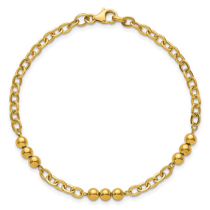 Polished Fancy Beaded Cable Link Bracelet 7.5"