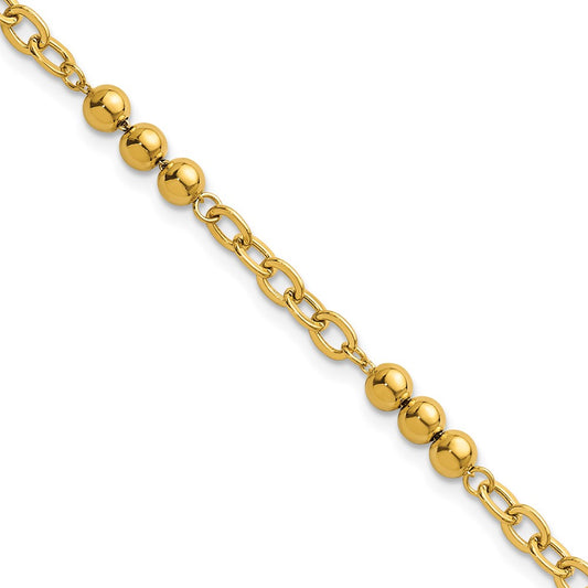 Polished Fancy Beaded Cable Link Bracelet 7.5"