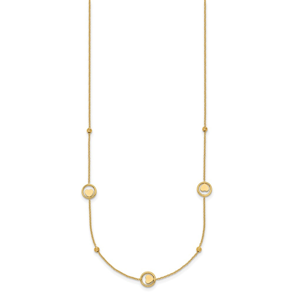 Polished Heart in Circle with D/C Beads Necklace 16.75"
