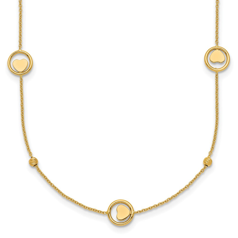 Polished Heart in Circle with D/C Beads Necklace 16.75"