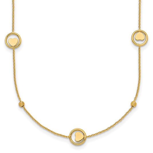Polished Heart in Circle with D/C Beads Necklace 16.75"