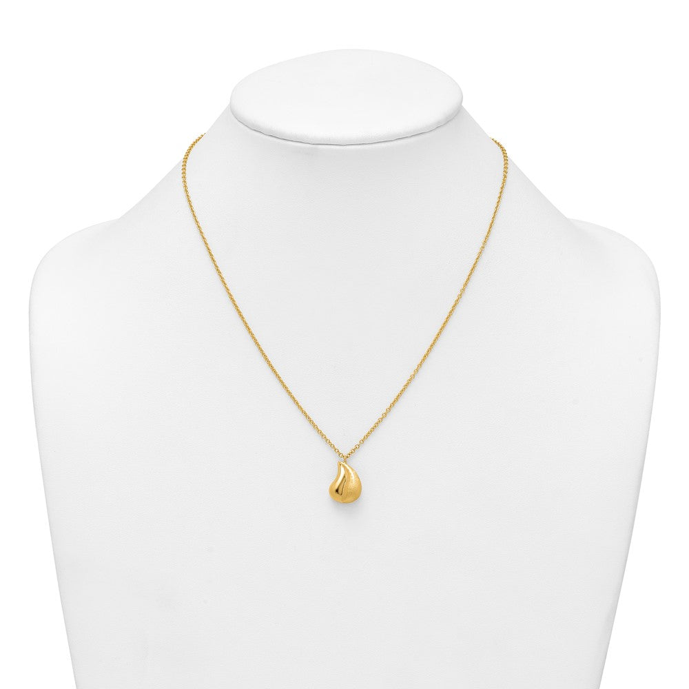 Polished And Brushed Curved Teardrop W/2in Ext Necklace