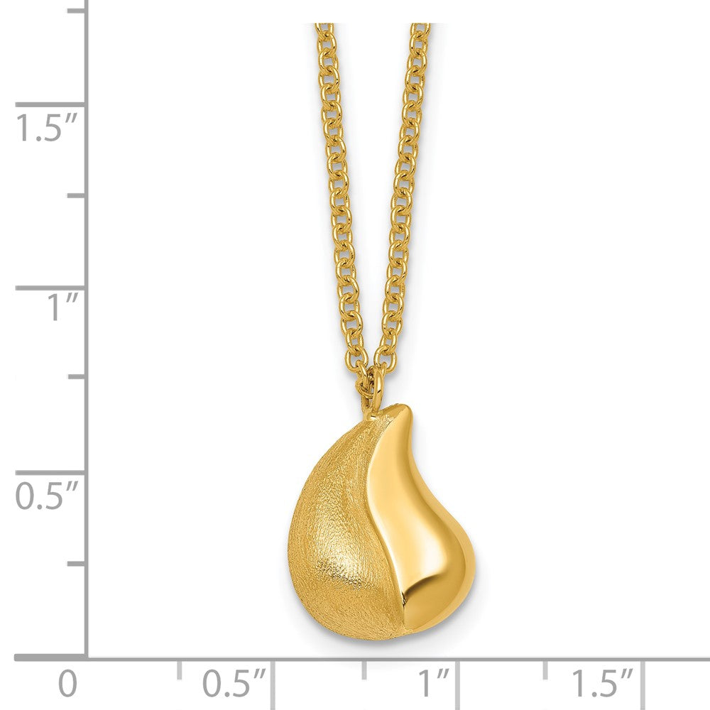 Polished And Brushed Curved Teardrop W/2in Ext Necklace