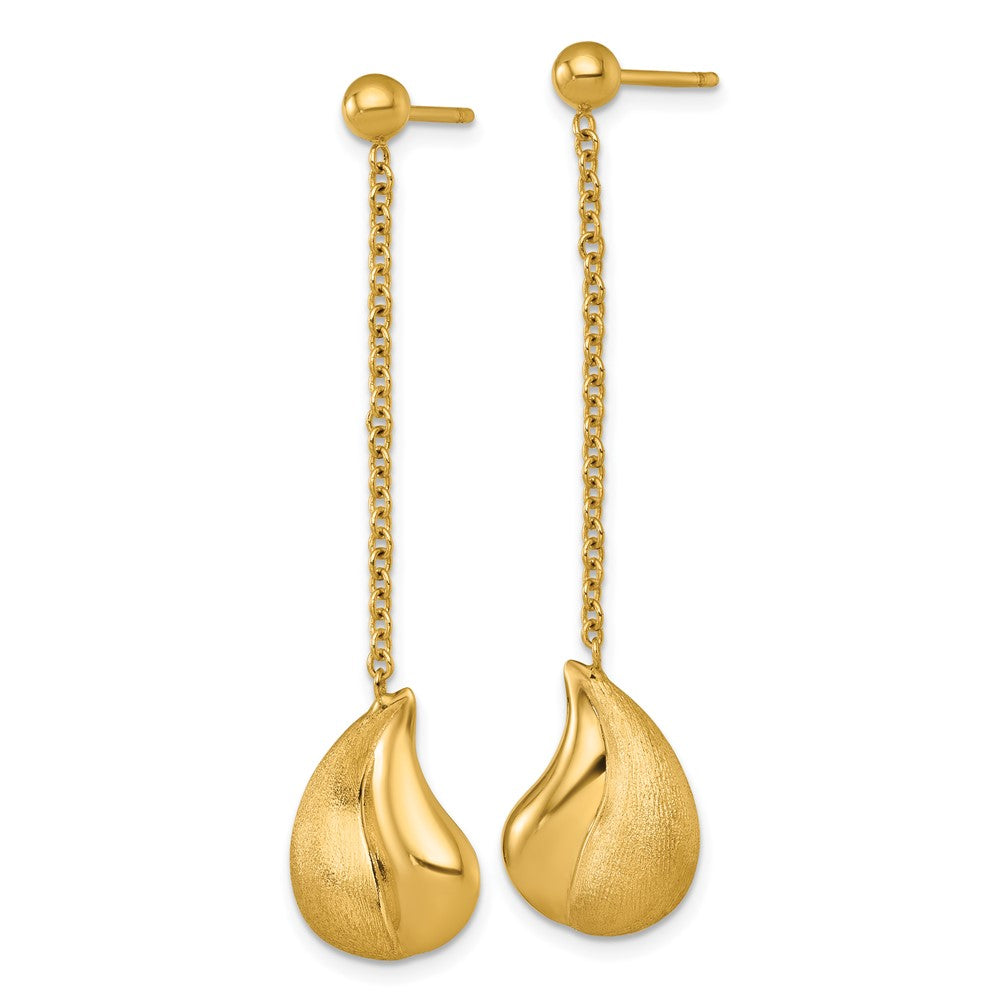 Polished And Brushed Curved Teardrop Dangle Post Earrings