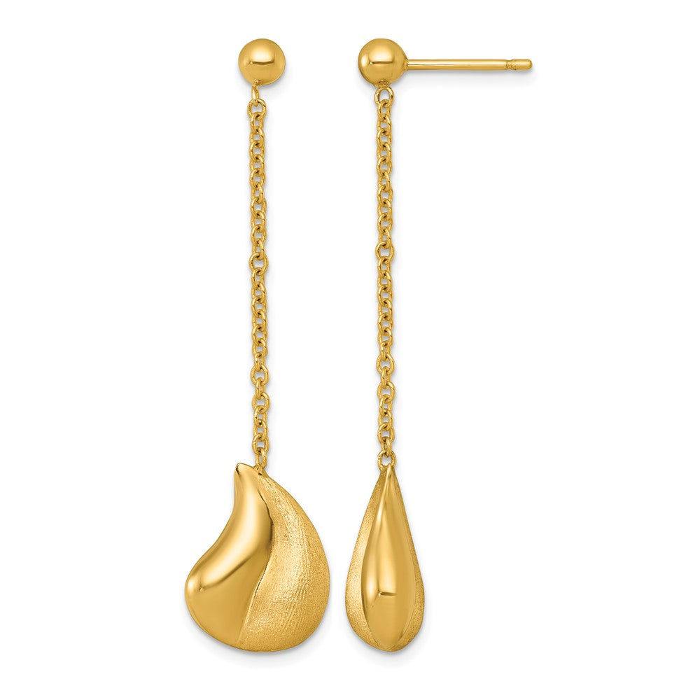 Polished And Brushed Curved Teardrop Dangle Post Earrings