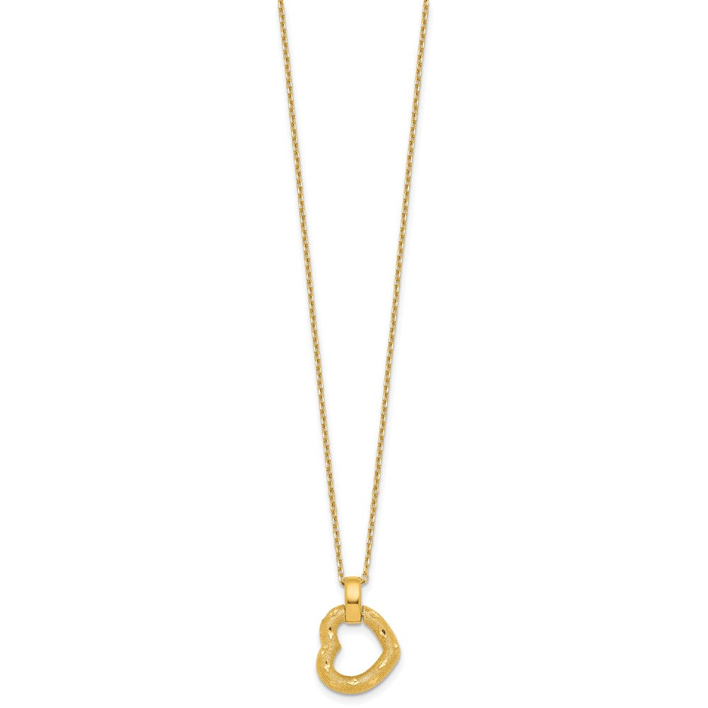 Polished Textured D/C Fancy Heart w/2.25in Ext Necklace
