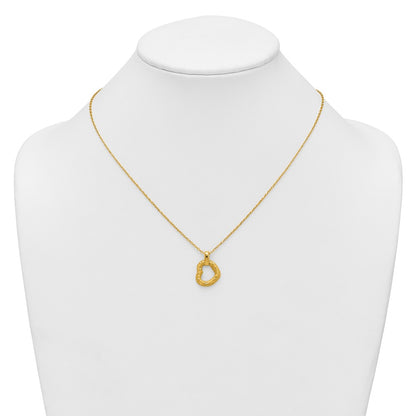 Polished Textured D/C Fancy Heart w/2.25in Ext Necklace